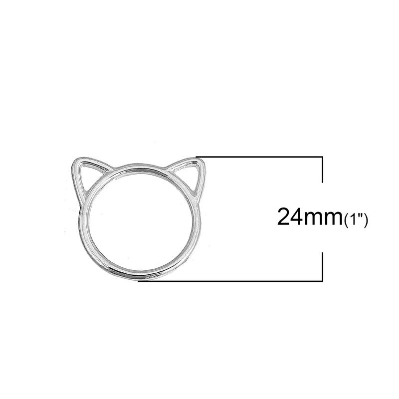 5 Silver Plated CAT Charms, Connector Link Charms, 24x23mm, chs3441