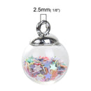 5 Glass Ball Charms, round globe glass vial with sparkly rainbow confetti stars, 22x16mm, chs3217
