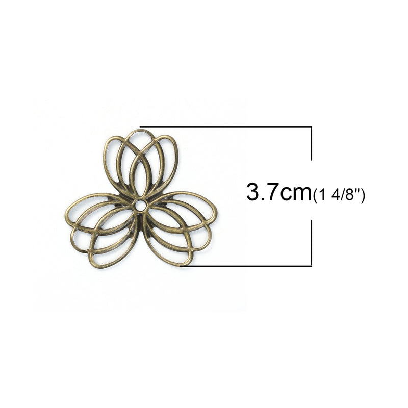 30 Bronze Metal Filigree Flat Wraps Connectors, Flower Shape, 37x35mm (1-1/4"x1-3/8")  fil0074
