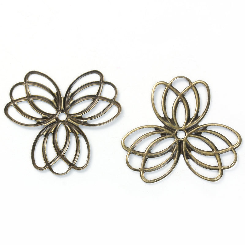 30 Bronze Metal Filigree Flat Wraps Connectors, Flower Shape, 37x35mm (1-1/4"x1-3/8")  fil0074