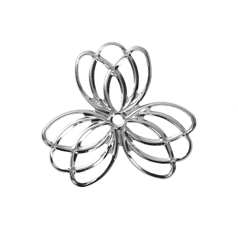 30 Bright Silver Metal Filigree Flat Wraps Connectors, Flower Shape, 37x35mm (1-1/4"x1-3/8")  fil0073