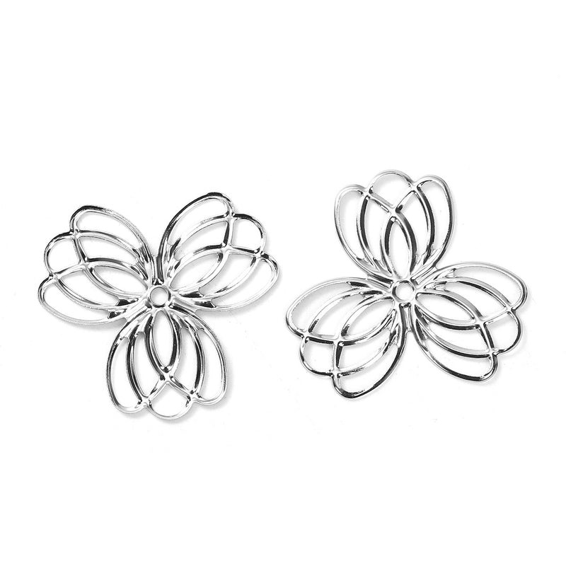 30 Bright Silver Metal Filigree Flat Wraps Connectors, Flower Shape, 37x35mm (1-1/4"x1-3/8")  fil0073