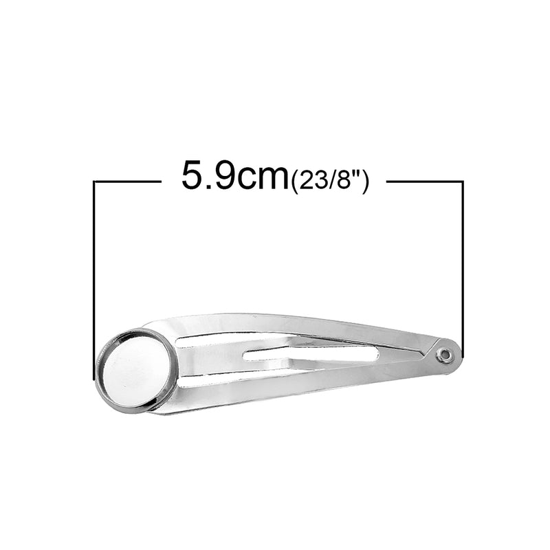 10 Silver Metal Hair Clips Blanks with bezel tray, fits 12mm round cabochons in bezel tray, fin0722