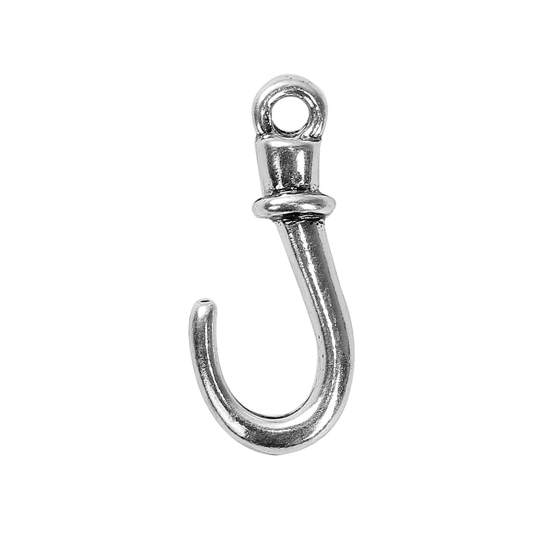 10 Silver FISH HOOK Charms, Fishhook Charms, Fishing Charms, Angler Charms, 23x10mm, chs3101