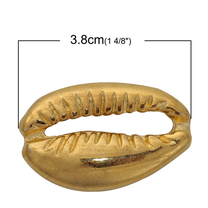 2 Gold Plated SEASHELL Charms, Cowrie Shell Charms, Coffee Bean Shells, 38x25mm, chs3096