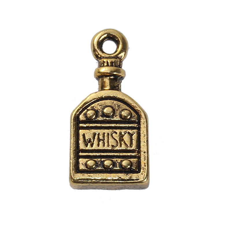 5 Gold WHISKEY Charms, gold oxidized metal charms, 19x9mm, 3/4" long, chs3004