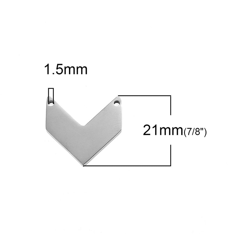 2 Stainless Steel Chevron Bar Connectors, Chevron Stamping Blanks, Polished Mirror Finish Stainless Steel Silver Metal, 20mm, chs3276