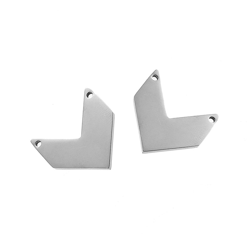 2 Stainless Steel Chevron Bar Connectors, Chevron Stamping Blanks, Polished Mirror Finish Stainless Steel Silver Metal, 20mm, chs3276