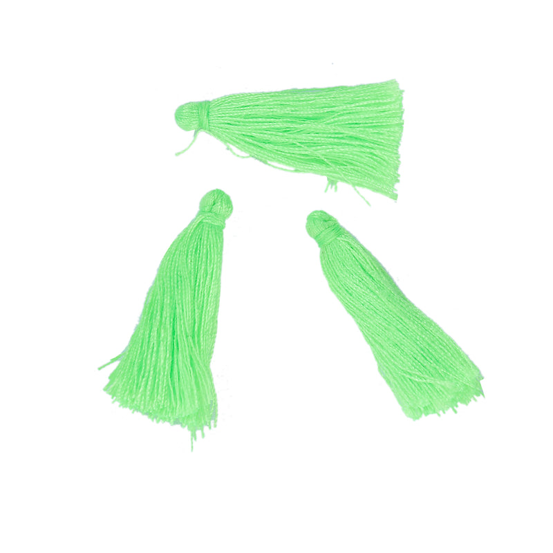 10 BRIGHT GREEN TASSEL Charms, Rayon Fiber Tassels, 40mm long (about 1-5/8"), chs3402