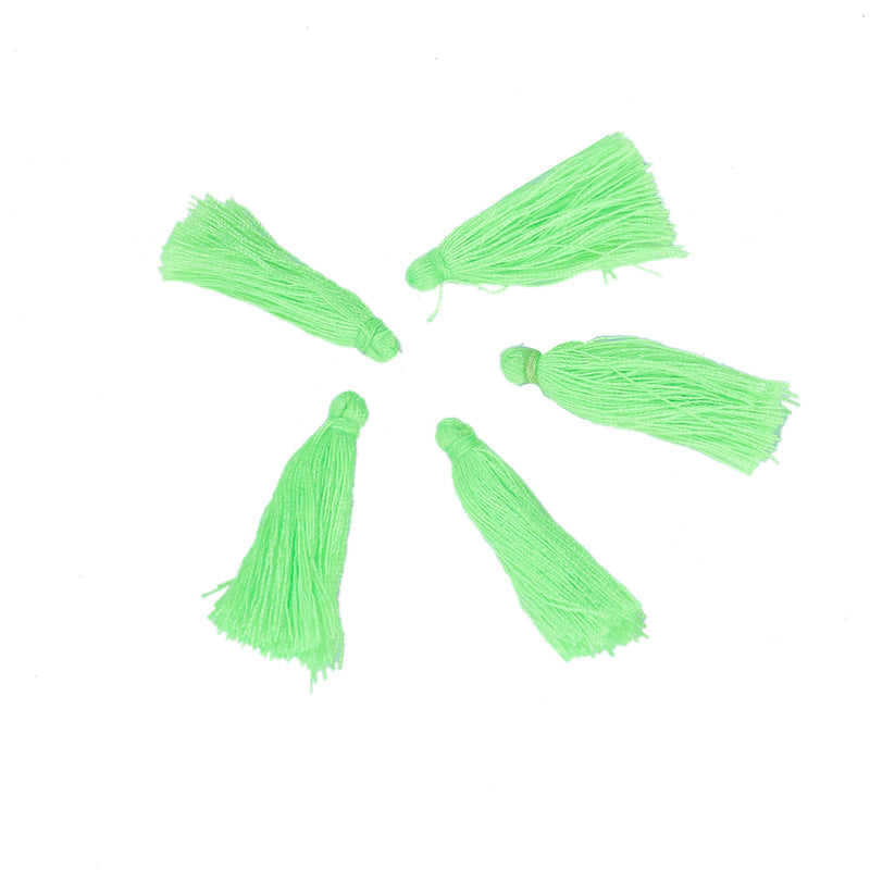 10 BRIGHT GREEN TASSEL Charms, Rayon Fiber Tassels, 40mm long (about 1-5/8"), chs3402