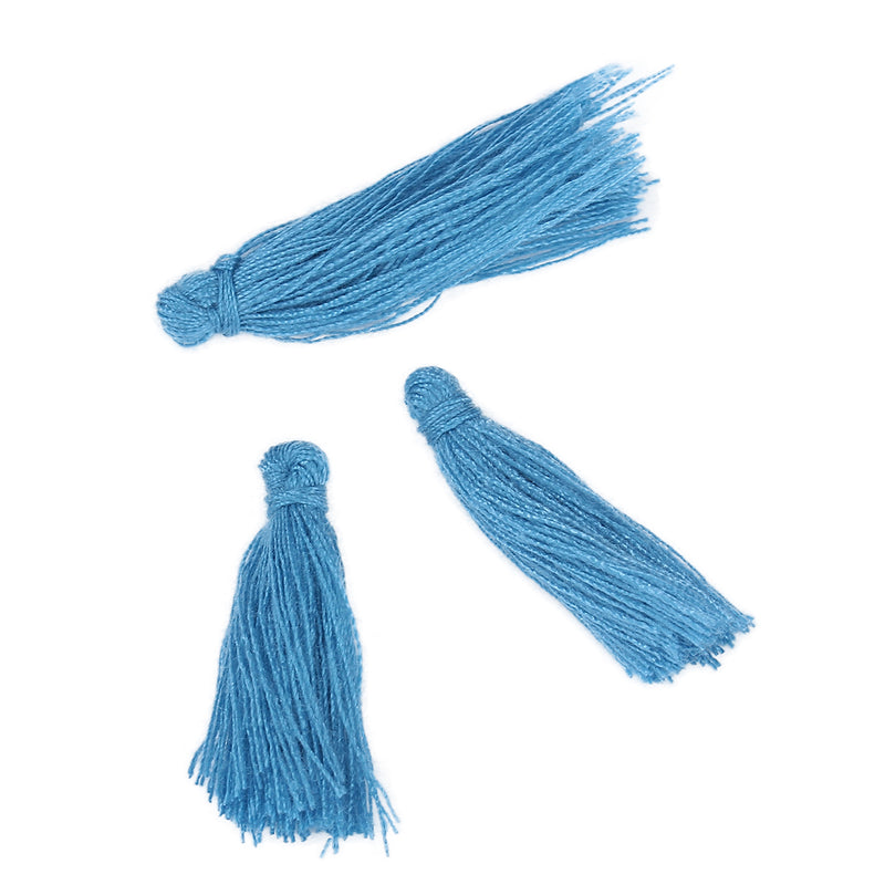 10 PEACOCK BLUE TASSEL Charms, Rayon Fiber Tassels, 40mm