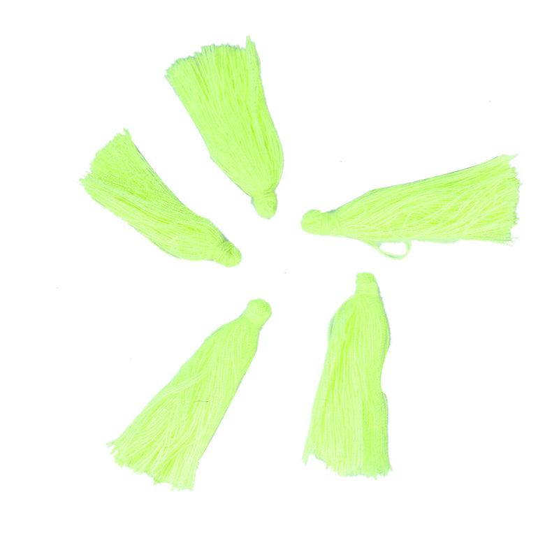 10 NEON YELLOW TASSEL Charms, Rayon Fiber Tassels, 40mm long (about 1-5/8"), chs3393