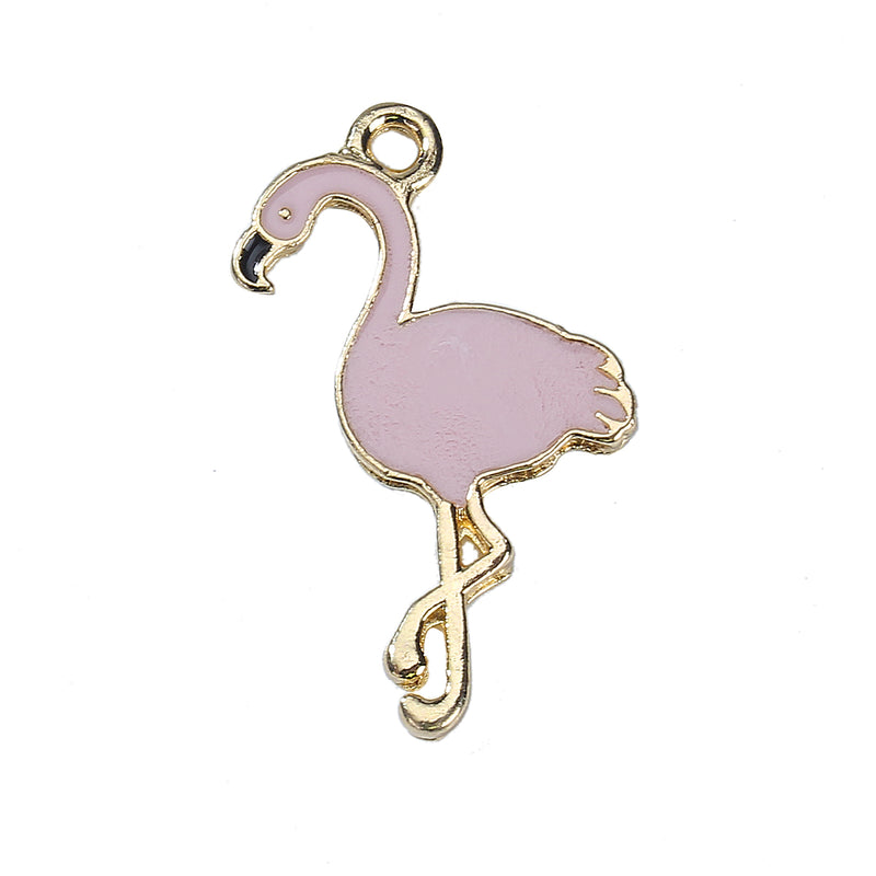 5 FLAMINGO Charms, Light Pink Enamel and GOLD plating, gold charms, chs3221