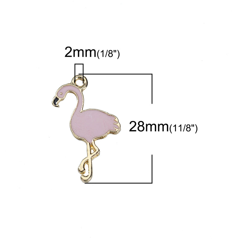 5 FLAMINGO Charms, Light Pink Enamel and GOLD plating, gold charms, chs3221