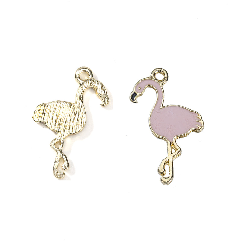 5 FLAMINGO Charms, Light Pink Enamel and GOLD plating, gold charms, chs3221