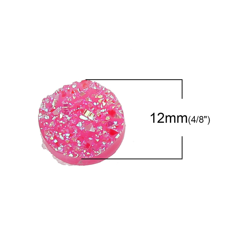 10 Faux Druzy Cabochons, 12mm Round ROSE PINK AB, faux druzy, 12mm, cab0535a