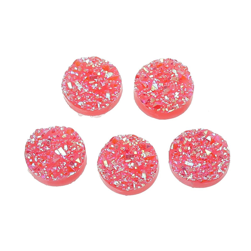 10 Faux Druzy Cabochons, 12mm Round CORAL PINK AB, faux druzy, 12mm, cab0533a