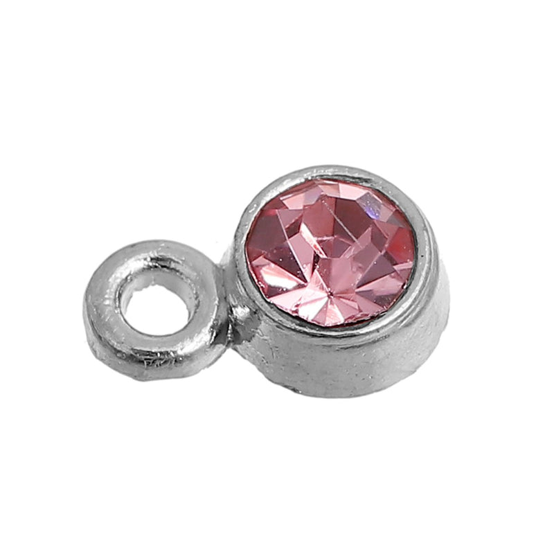 30 Rhinestone Channel Set Charm Drops, PINK, silver metal 9x6mm, chs3128