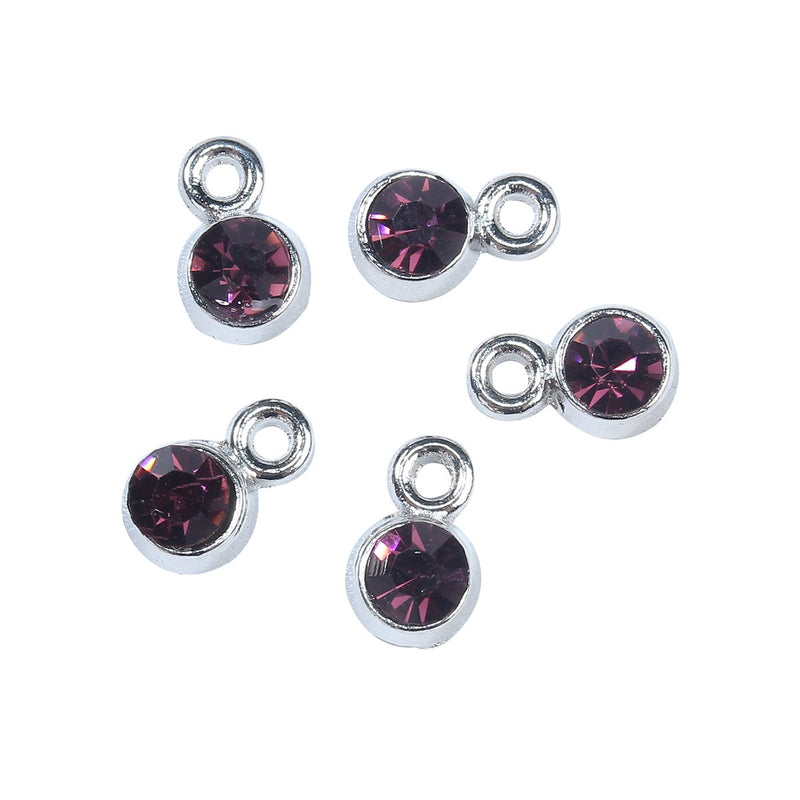 30 Rhinestone Channel Set Charm Drops, AMETHYST PURPLE, silver metal 9x6mm, chs3131