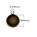 20 Bronze Charm Bezel, Fits 12mm Round Cabochons, bronze bezel tray, chs3133