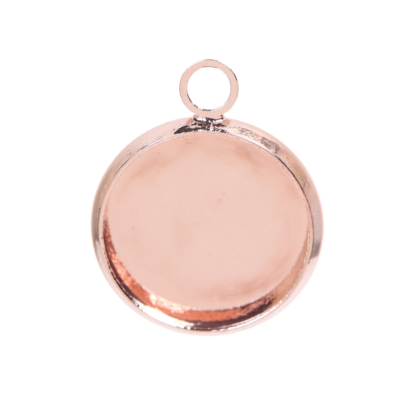 20 Rose Gold Charm Bezel, Fits 12mm Round Cabochons, rose gold bezel tray, chs3136