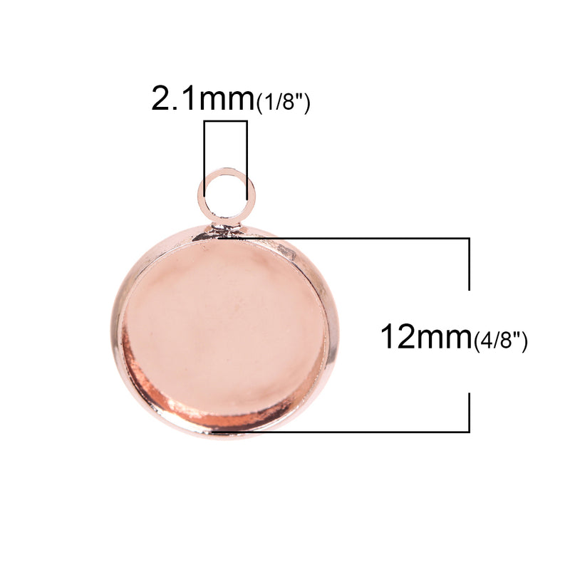 20 Rose Gold Charm Bezel, Fits 12mm Round Cabochons, rose gold bezel tray, chs3136
