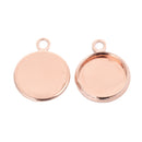 20 Rose Gold Charm Bezel, Fits 12mm Round Cabochons, rose gold bezel tray, chs3136