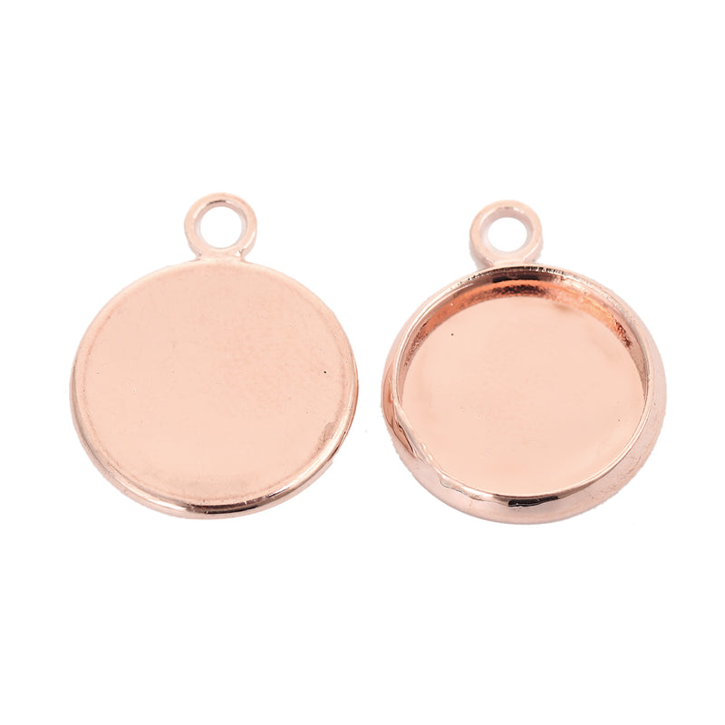20 Rose Gold Charm Bezel, Fits 12mm Round Cabochons, rose gold bezel tray, chs3136
