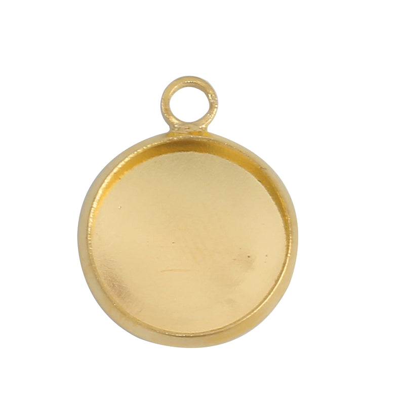 20 Bright Gold Plated Charm Bezel, Fits 12mm Round Cabochons, gold bezel tray, chs3134