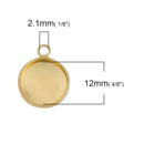 20 Bright Gold Plated Charm Bezel, Fits 12mm Round Cabochons, gold bezel tray, chs3134