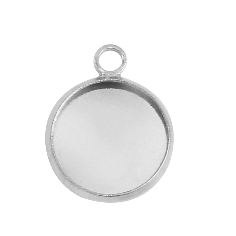 20 Bright Silver Plated Charm Bezel, Fits 12mm Round Cabochons, silver bezel tray, chs3135