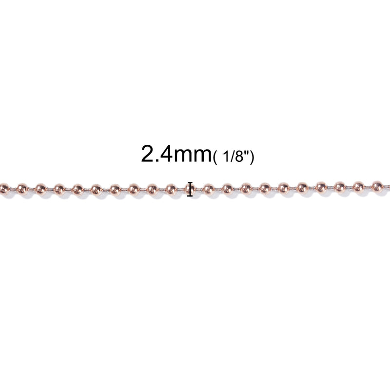 10 Rose Gold Stainless Steel BALL CHAIN Necklaces, with clasp, 30" long, 2.4mm  fch0731