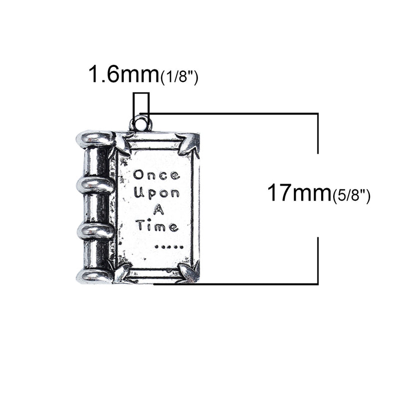 20 Small Story Book Charms, Once Upon A Time, Antique Silver Metal Charm Pendants, 17x12mm, chs3209b