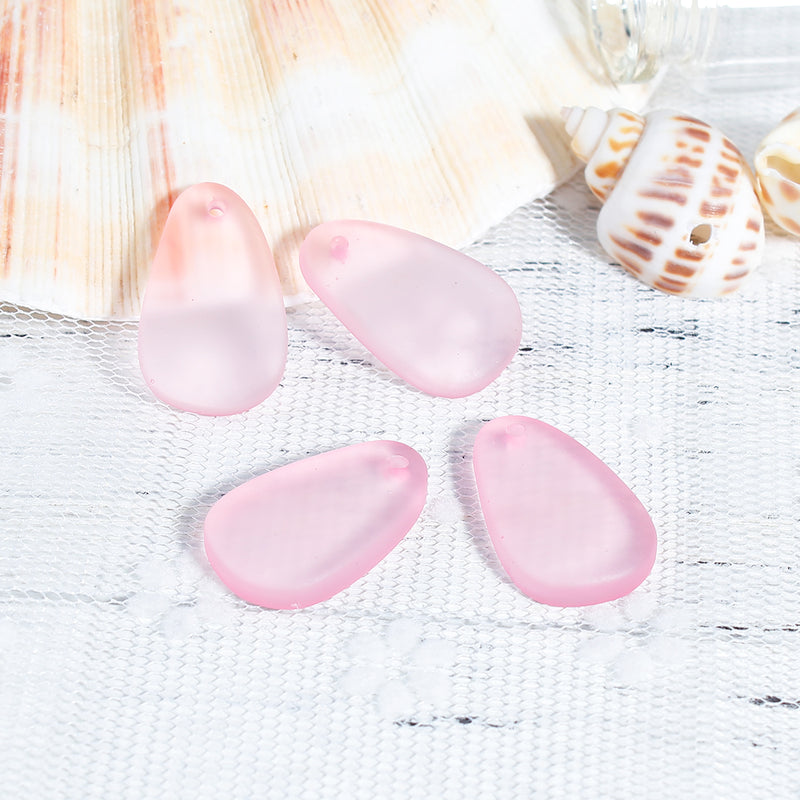 5 Pink Resin Charms Faux Beach Glass Drop Charms, Frosted Matte Translucent, 24x15mm, chs3328