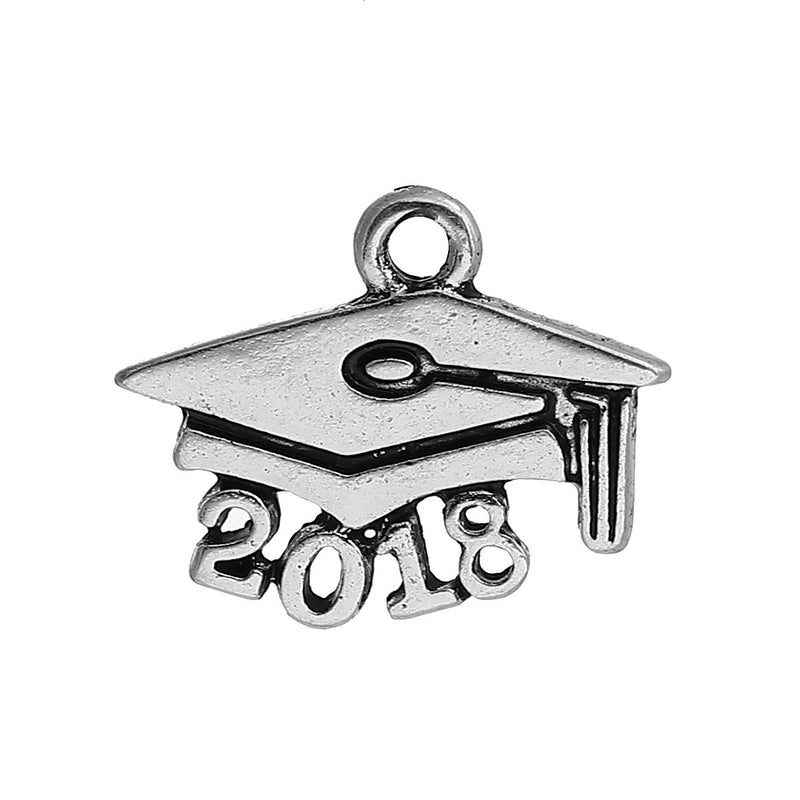 10 pcs 2018 Graduation Cap Charm Pendants, Class of 2018 graduation charm, graduation cap jewelry, tassel chs3305