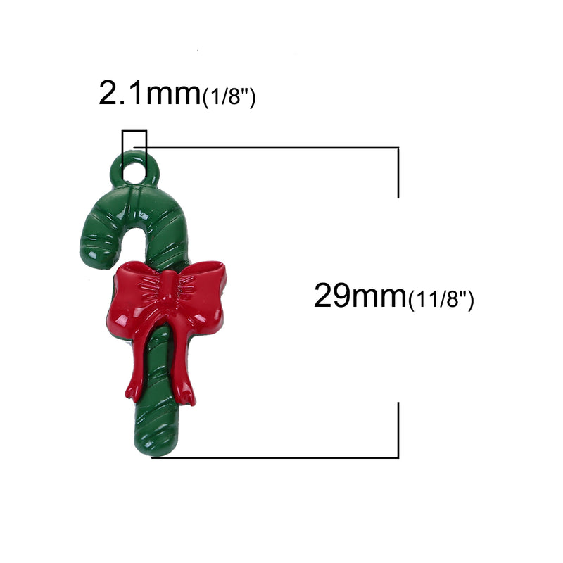 10 CHRISTMAS Charms, CANDY CANE Charms or Pendants, enamel, 29mm, chs3407