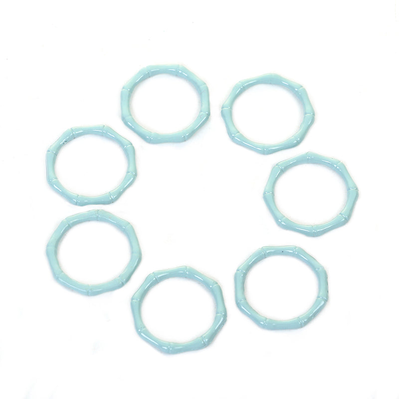 10 Washer Ring Charms, Connector Charms, LIGHT BLUE, Bamboo Pattern Circle Washer Connector Links, Enamel Metal Charms, 23mm, chs3417