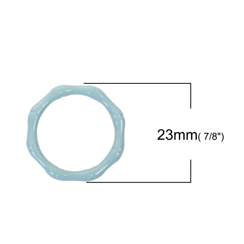 10 Washer Ring Charms, Connector Charms, LIGHT BLUE, Bamboo Pattern Circle Washer Connector Links, Enamel Metal Charms, 23mm, chs3417