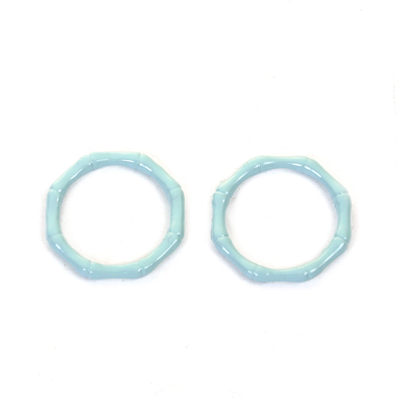 10 Washer Ring Charms, Connector Charms, LIGHT BLUE, Bamboo Pattern Circle Washer Connector Links, Enamel Metal Charms, 23mm, chs3417