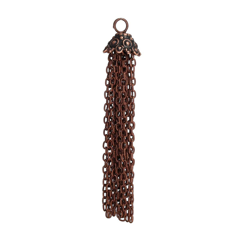 2 COPPER CHAIN TASSEL Pendant Charms, about 2.75" long, chs3306
