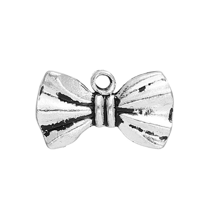 10 Silver BOW TIE Charms, Bow Charms, antique silver, 19x11mm, chs3349