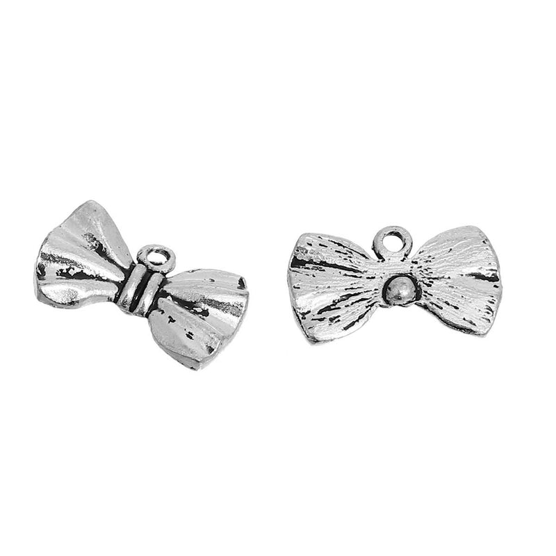 10 Silver BOW TIE Charms, Bow Charms, antique silver, 19x11mm, chs3349