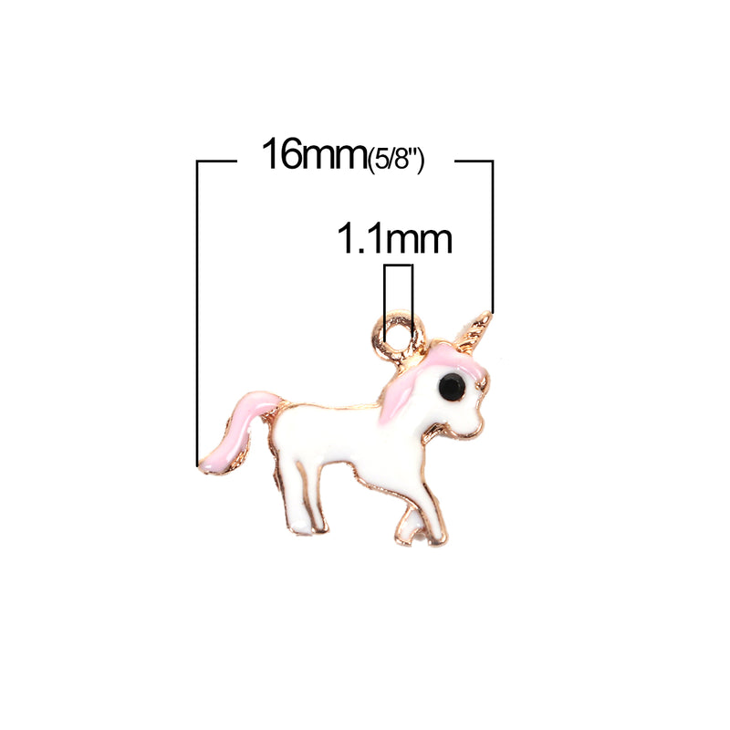 5 UNICORN Charms, PINK Enamel with Gold Plate, Fairy Tale Charms, Animal Charms, 16x14mm, chs3487