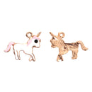 5 UNICORN Charms, PINK Enamel with Gold Plate, Fairy Tale Charms, Animal Charms, 16x14mm, chs3487