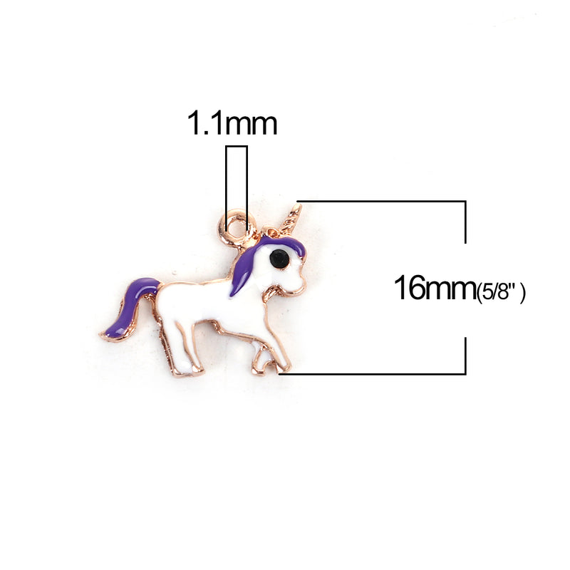 5 UNICORN Charms, PURPLE Enamel with Gold Plate, Fairy Tale Charms, Animal Charms, 16x14mm, chs3412