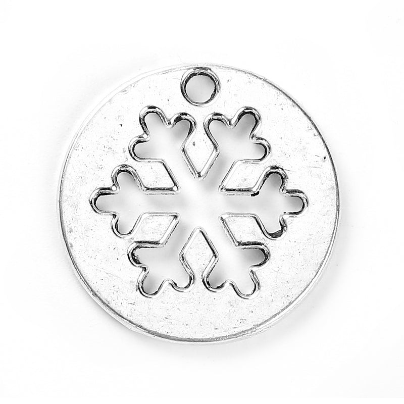 10 Silver SNOWFLAKE Charms Pendants 24mm chs3451