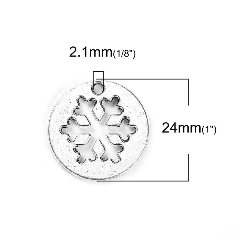 10 Silver SNOWFLAKE Charms Pendants 24mm chs3451