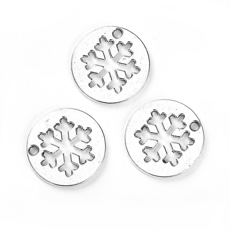 10 Silver SNOWFLAKE Charms Pendants 24mm chs3451