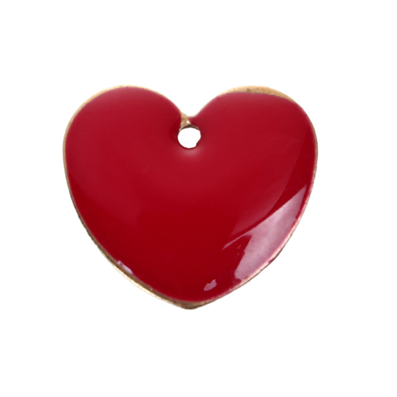 5 RED Enamel Heart Charms, double sided, 15x14mm, chs3431
