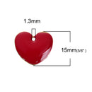 5 RED Enamel Heart Charms, double sided, 15x14mm, chs3431